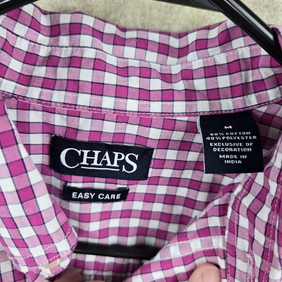 Chaps Mens Pink Checkered Long Sleeve Shirt M 60% Cotton/40% Polyester - Picture 3 of 5